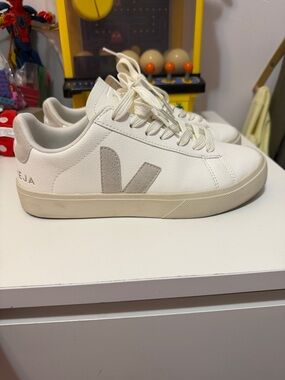 Veja White Leather Sneakers with Light Gray V Logo